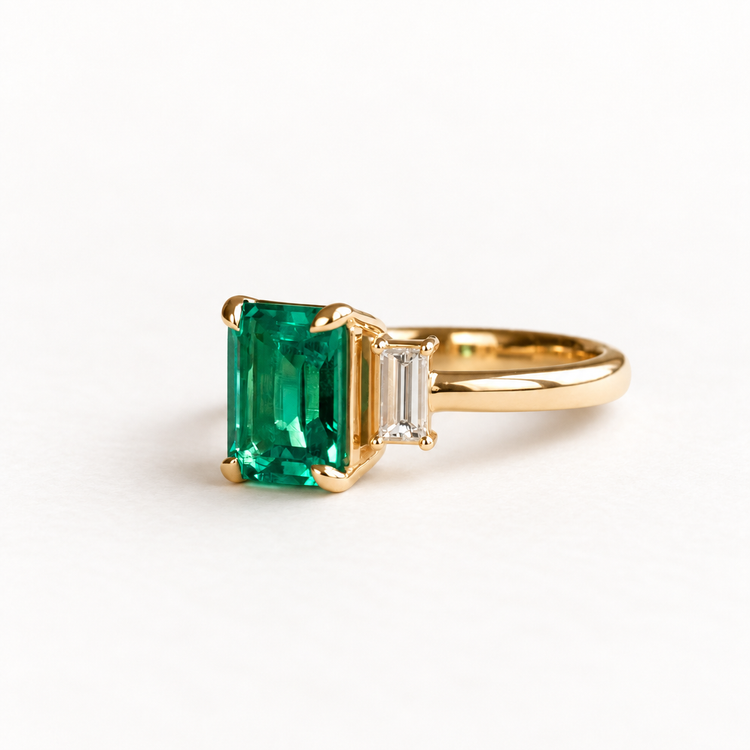 18K 1.4 CT Lab Emerald Three Stone Ring