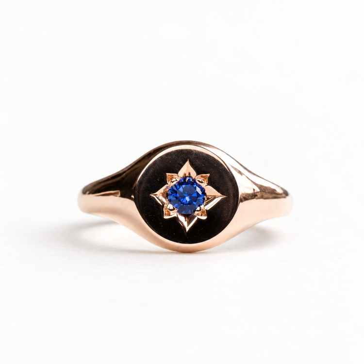 14K Rose Gold Signet Sapphire Ring