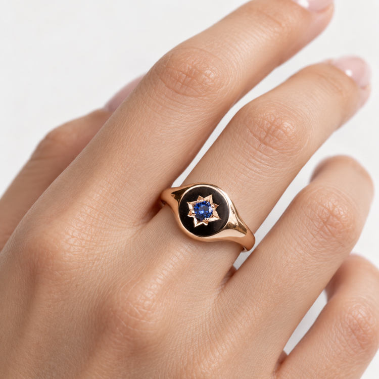 14K Rose Gold Signet Sapphire Ring