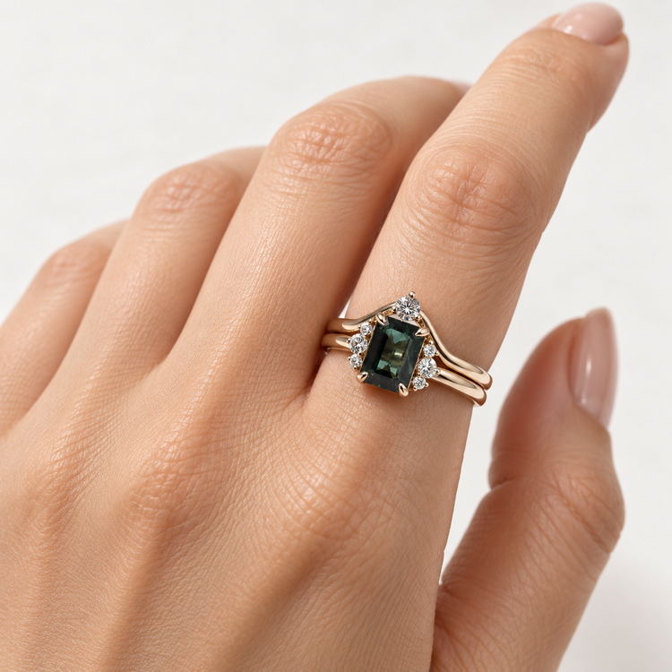18K Rose Gold Green Sapphire Ring Set