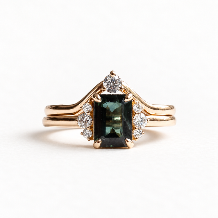 18K Rose Gold Green Sapphire Ring Set
