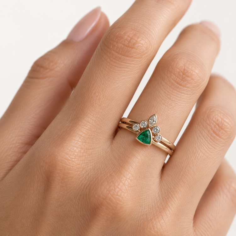 14K Rose Gold Emerald Trillion Set