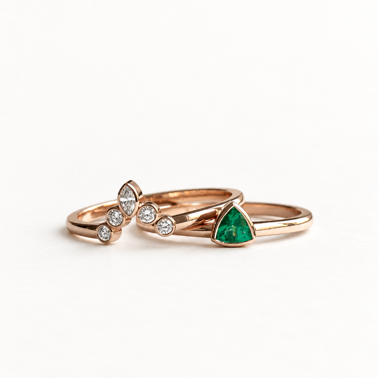 14K Rose Gold Emerald Trillion Set