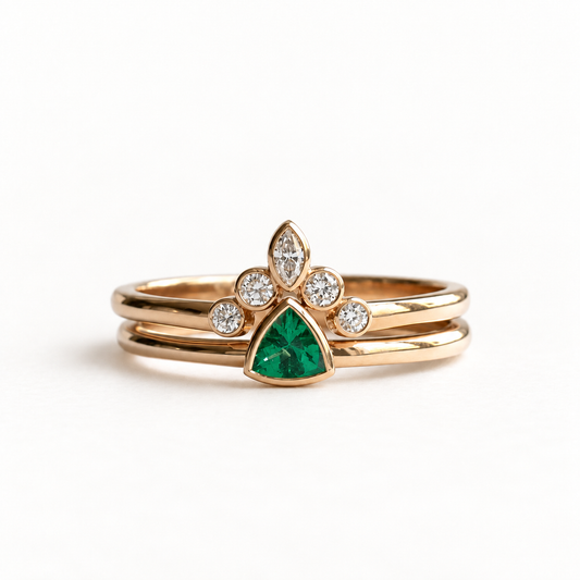 14K Rose Gold Emerald Trillion Set
