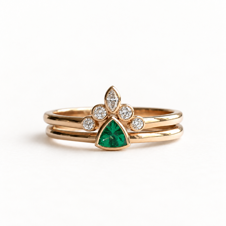 14K Rose Gold Emerald Trillion Set