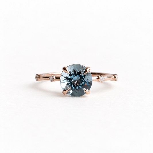 14K Rose Aquamarine Diamond Ring