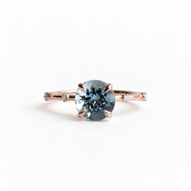 14K Rose Aquamarine Diamond Ring