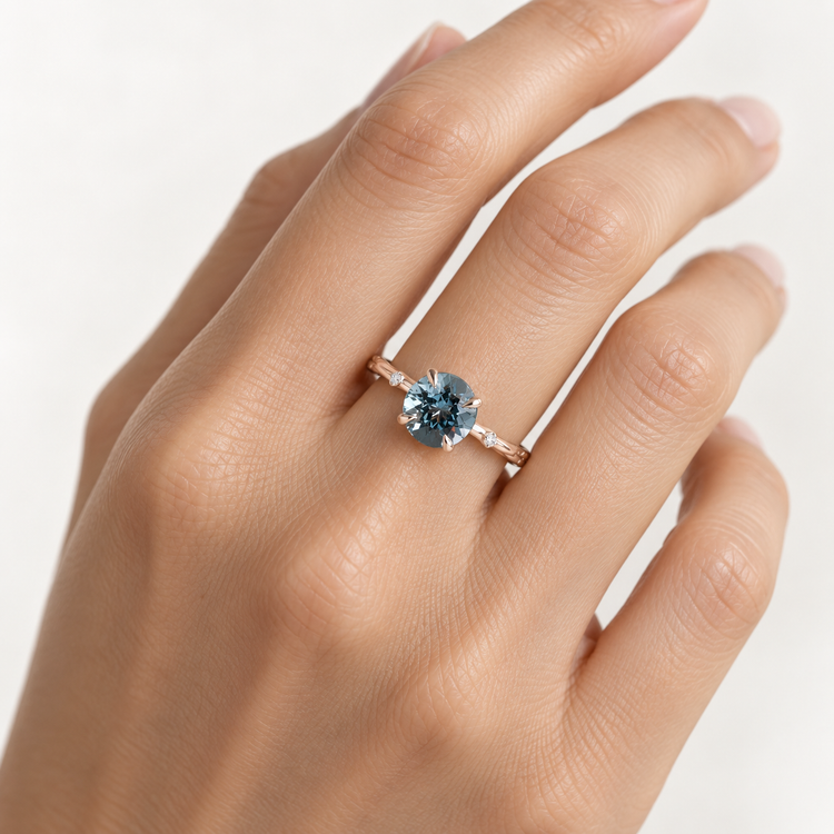 14K Rose Aquamarine Diamond Ring