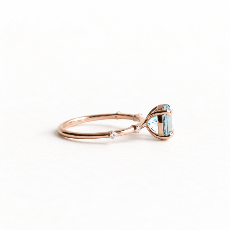 14K Rose Aquamarine Diamond Ring