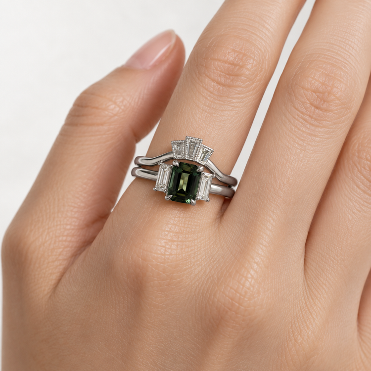 14K Green Sapphire Diamond Set