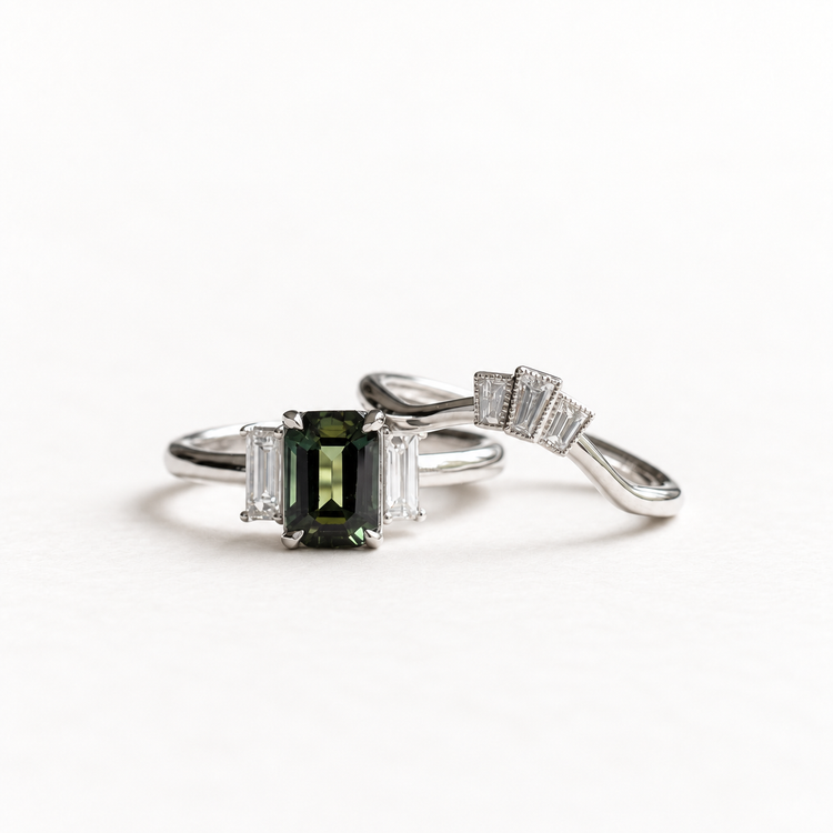 14K Green Sapphire Diamond Set