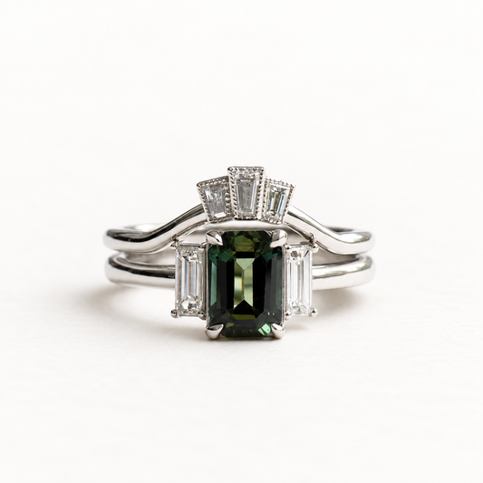 14K Green Sapphire Diamond Set