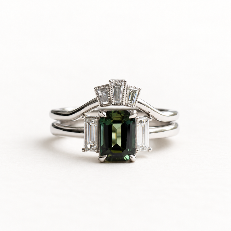 14K Green Sapphire Diamond Set