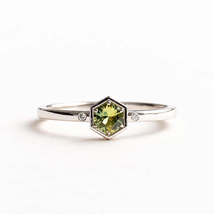 14K Parti Sapphire Hexagon Ring