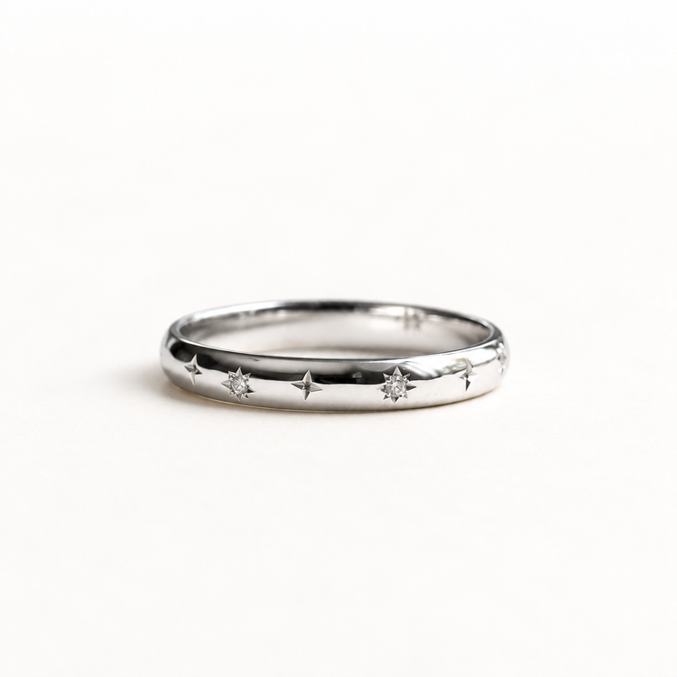 14K White Gold 3mm Starburst Diamond Band