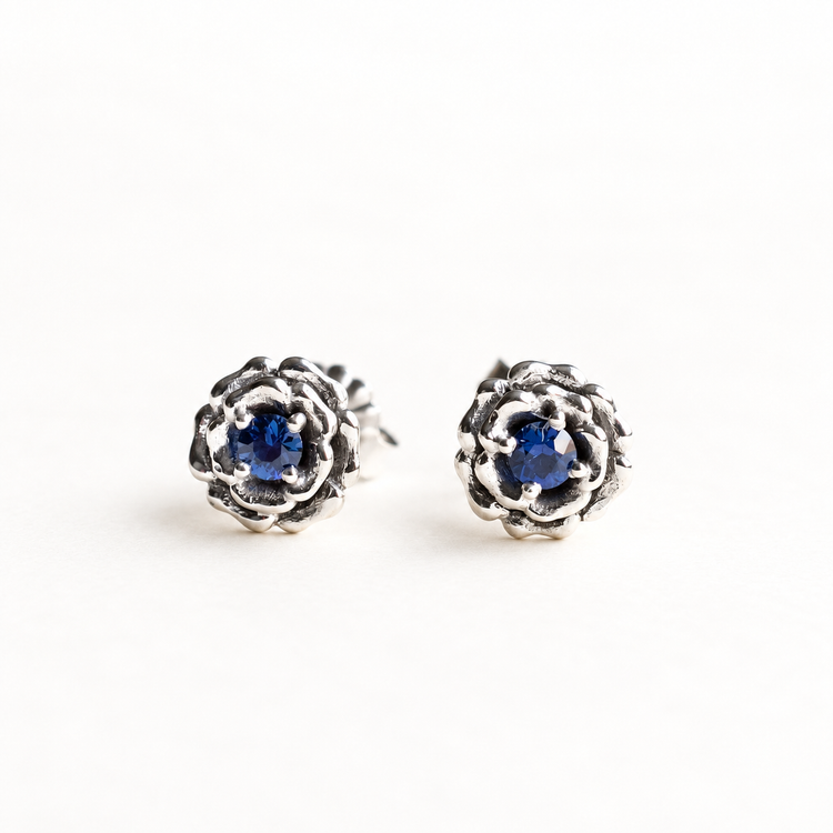 14K Sapphire Rose Studs