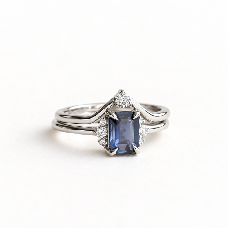 1 Carat Blue Sapphire Ring Set