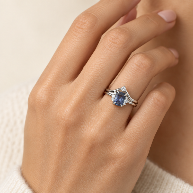 1 Carat Blue Sapphire Ring Set