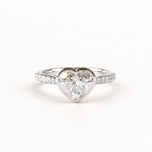 14K White Gold Lab IGI 1.5 Carat Diamond Heart Engagement Ring