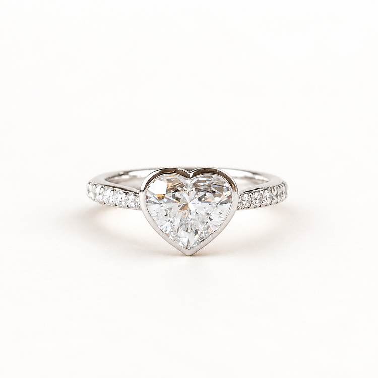 14K White Gold Lab IGI 1.5 Carat Diamond Heart Engagement Ring
