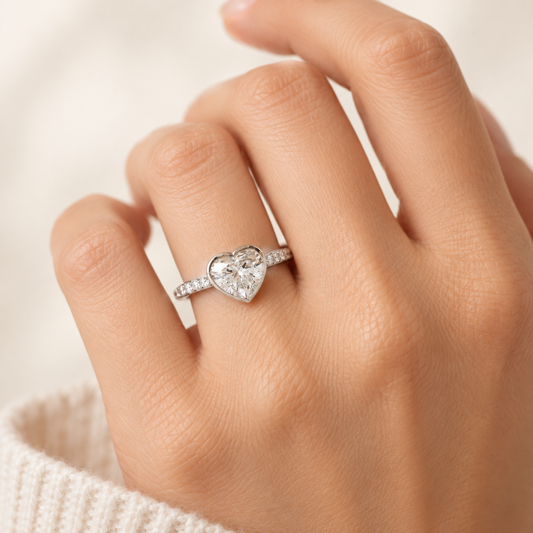 14K White Gold Lab IGI 1.5 Carat Diamond Heart Engagement Ring