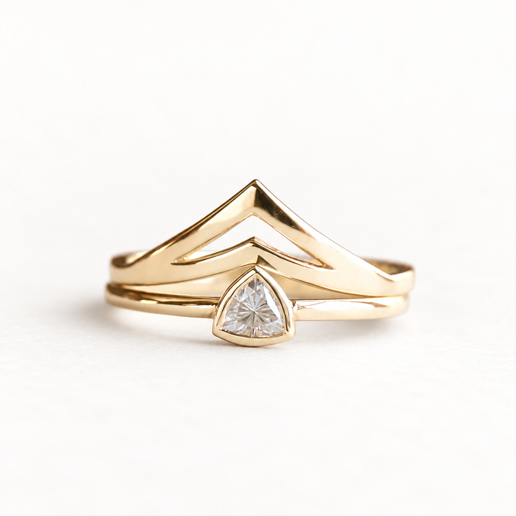 Moissanite Chevron Ring Set