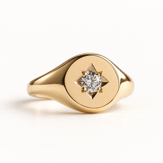 14K Diamond Signet Ring