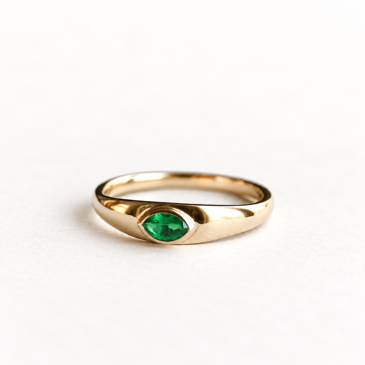 14K Marquise Emerald Signet Ring