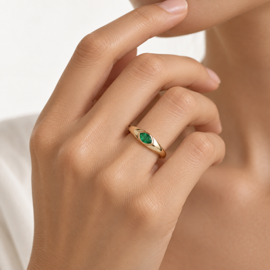 14K Marquise Emerald Signet Ring
