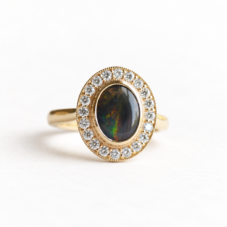 14K Australian Black Opal Ring