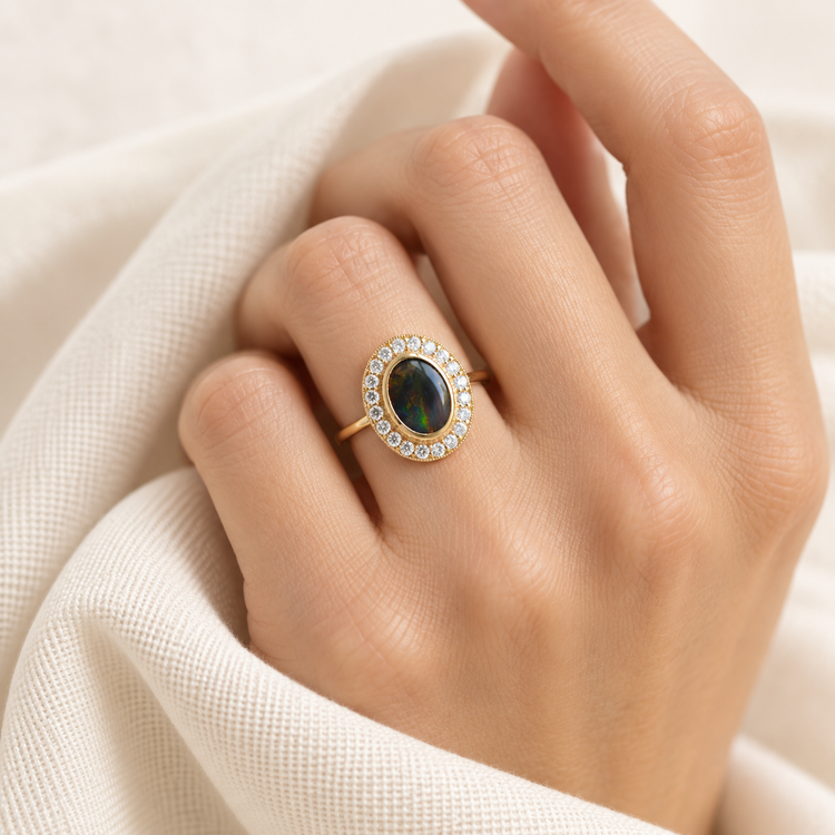 14K Australian Black Opal Ring