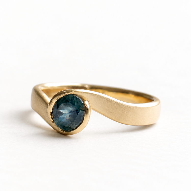 14K Teal Sapphire Ring