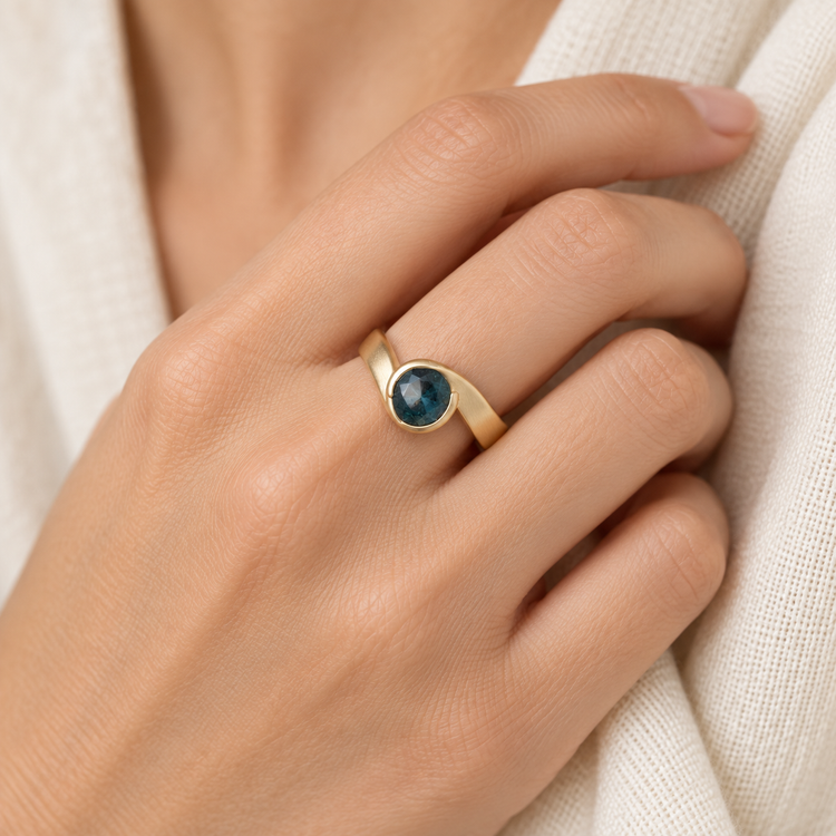 14K Teal Sapphire Ring