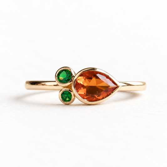 14K Mexican Fire Opal With Tsavorite Garnet