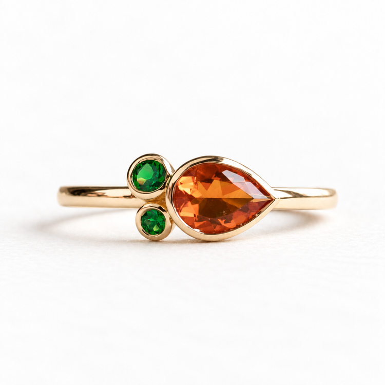 14K Mexican Fire Opal With Tsavorite Garnet
