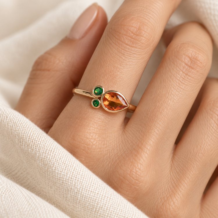 14K Mexican Fire Opal With Tsavorite Garnet
