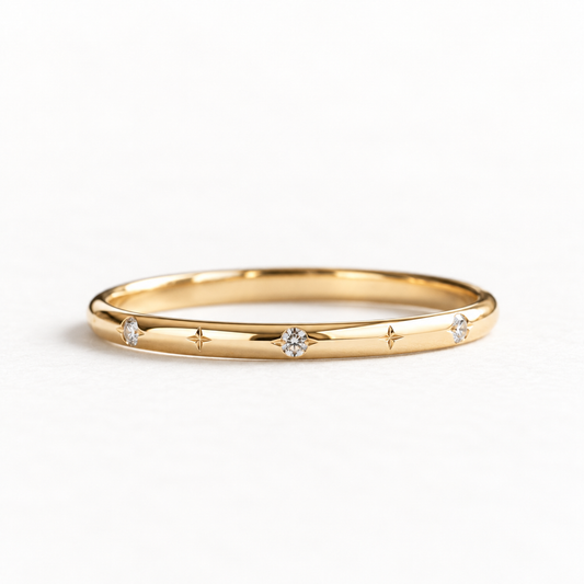 14K Diamond Starburst 2mm Band
