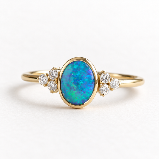 14K Opal Diamond Ring