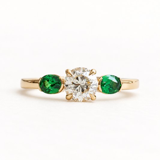 18k GIA 0.7 Carat Diamond Tsavorite Garnet Ring