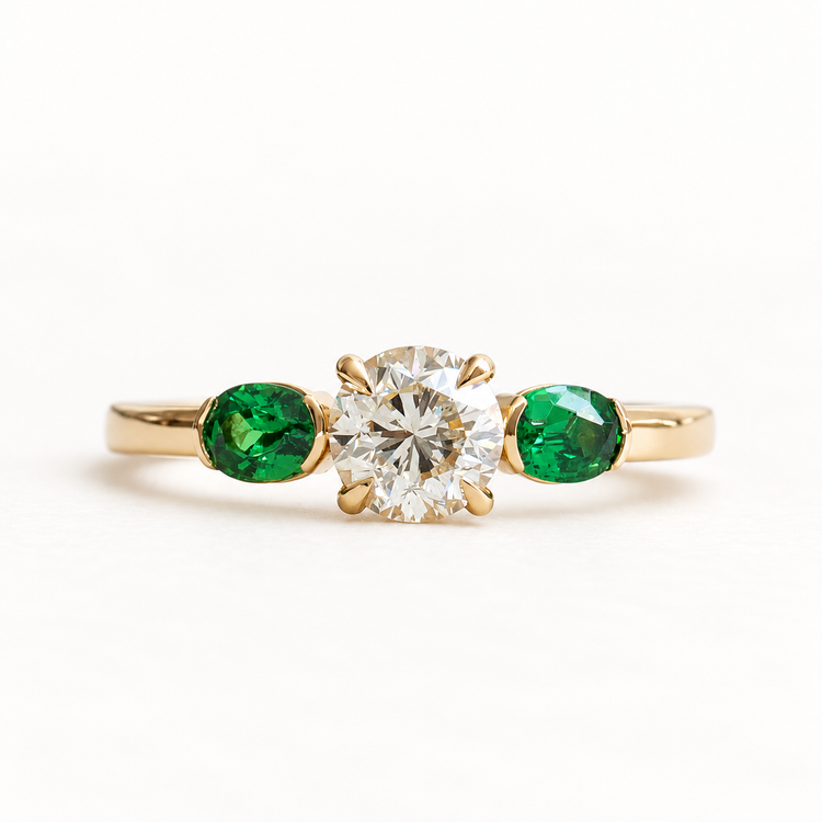 18k GIA 0.7 Carat Diamond Tsavorite Garnet Ring