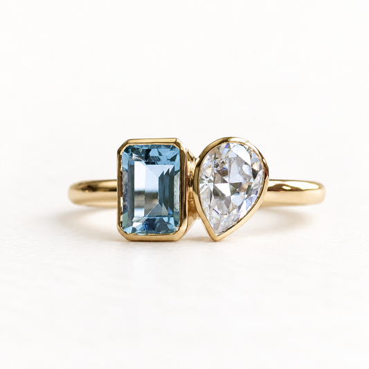 14K Bezel Moi et Toi Ring