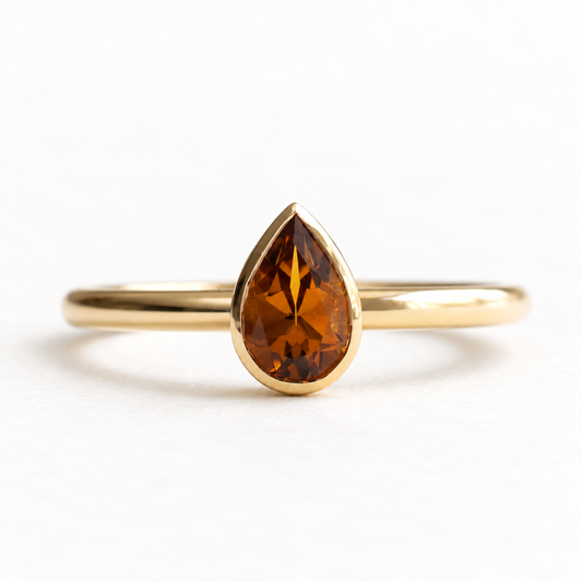 14K Citrine Pear Ring