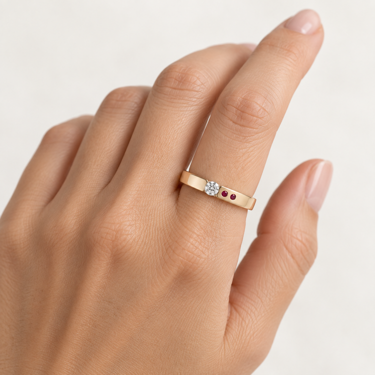 14K Diamond with Ruby Ring