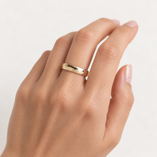 14K 5MM Comfort Fit Hammered Band