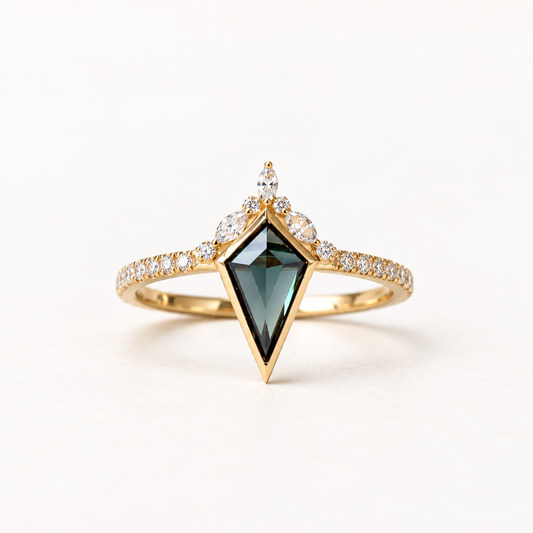 14K Australian Sapphire Ring, Shield Ring