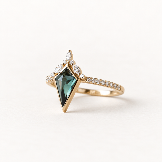 14K Australian Sapphire Ring, Shield Ring