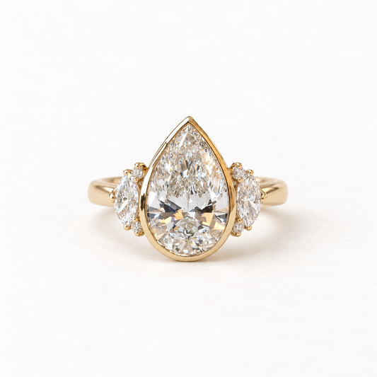 14K Pear Lab Diamond Cluster Engagement Ring