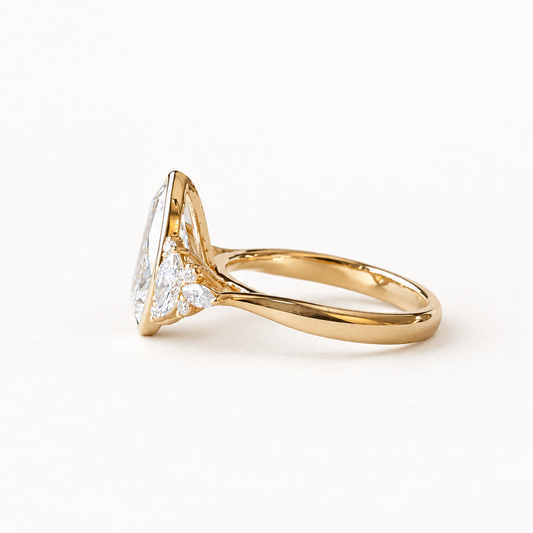 14K Pear Lab Diamond Cluster Engagement Ring