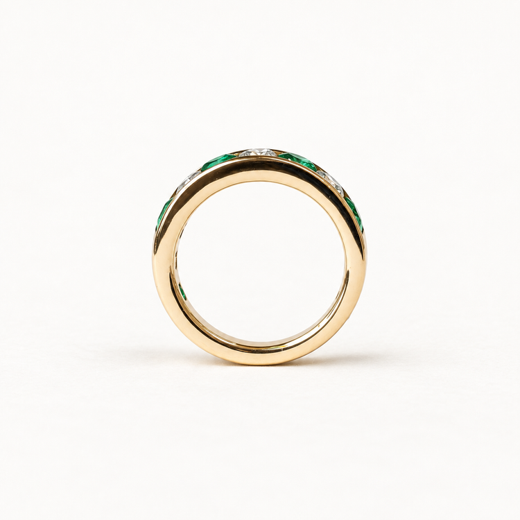 14K Emerald Diamond Anniversary Band