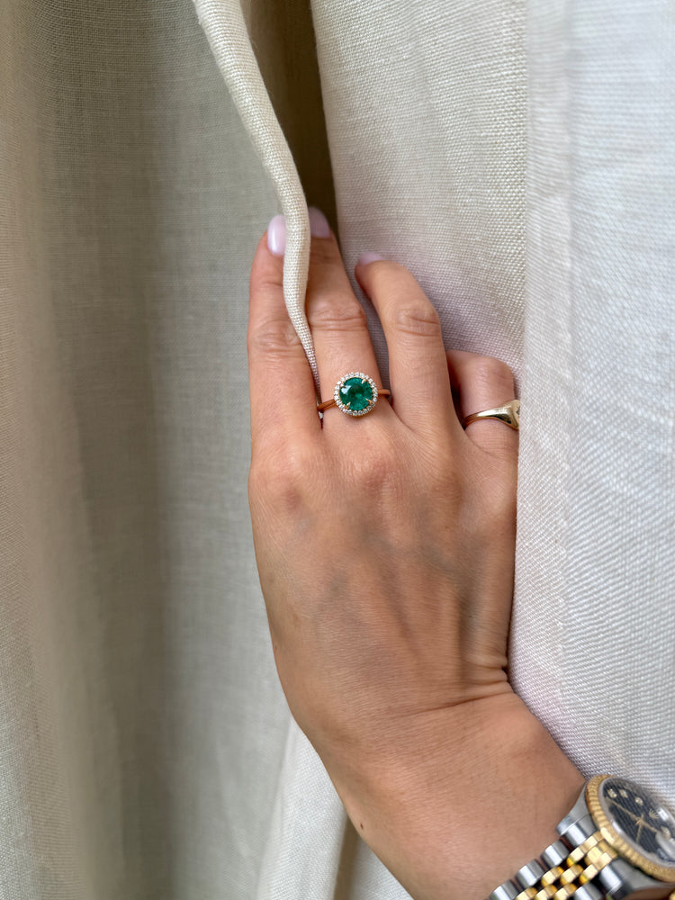 18K GIA 2.05 Carat Emerald Diamond Halo Ring